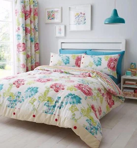 STAB STITCH FLORAL MULTI SINGLE,DOUBLE OR KING DUVET SET CATHERINE LANSFIELD - Picture 1 of 7