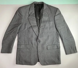 Vintage Pierre Balmain Silk Wool Blazer Jacket Mens 41 R Gray Check 2 Button - Picture 1 of 10