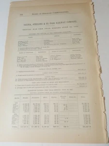 1888 railroad document SALINA STERLING & EL PASO RAILWAY Kansas train repirt - Picture 1 of 4