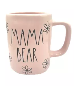 Rae Dunn rosa ""MAMA Bär"" Keramikbecher mit Gänseblümchenblumen - Bild 1 von 6