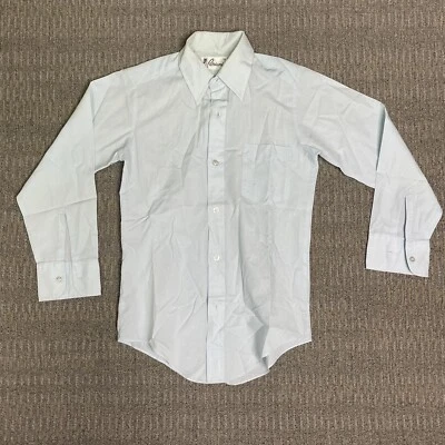 Vintage 1970s Boy's Flared Collar Single Stitch Powder Blue Dress Shirt Sz 12 - Image 1 of 4