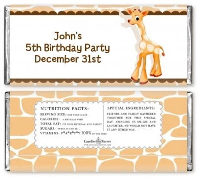 Envoltorios de barra de caramelo personalizados para fiesta de cumpleaños marrón jirafa - Candy Favor Foto 1 de 2