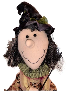 DE COLECCIÓN HALLOWEEN BRUJA ESTANTE CUIDADOR MUÑECA DECORACIÓN ORO BROCADO ENCAJE TUL SATINADO LG 25" - Imagen 1 de 6