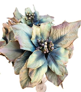 Artificial Poinsettia Stems With Gold-Edged Leaves Christmas Holiday Decor Large - Picture 1 of 8