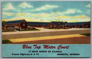 Postcard Marietta GA c1952 Blue Top Motor Court Highway US 41 Linen - Picture 1 of 2