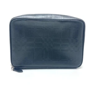 BURBERRY Check pattern Embossed Clutch Bag Pouch Black/SilverHardware - Picture 1 of 13