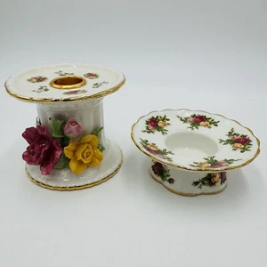 Royal Albert Old Country Roses Porcelain Candle Holders Set Christmas Decor - Picture 1 of 16