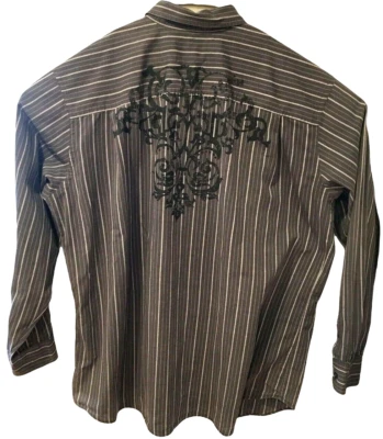 J Ferrar Men's Size 2XLT 18-18 1/2 100% Cotton Long Sleeve Grey Stripe Shirt - Image 1 of 4