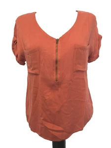 YELLOW CHAIR Orange Dolman Short Sleeve 1/2 Zip Blouse Sz S - Picture 1 of 6