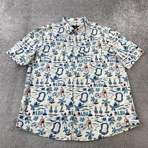 American Eagle Button Up Shirt Men's Large White Hawaiian Print Soft - Picture 1 of 9