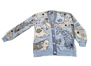 Steady Hands Strickjacke XL/XXL Haie Oversize Knopf Pullover blau/grau/weiß - Bild 1 von 11