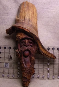 LARGE vintage Wells S. 16.5X12" old man spirit sprite gnome fairy wooden carving - Picture 1 of 9