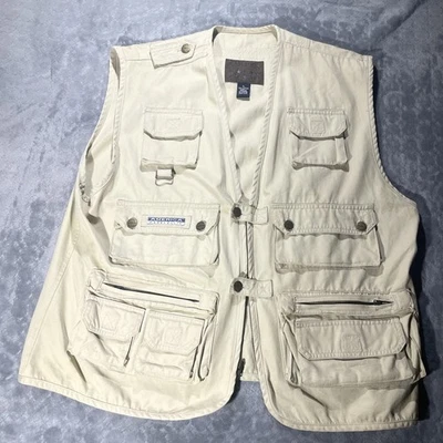 America Perry Ellis Vest Men L Large Beige Shrink to Fit Fishing Utility Huntin - Image 1 of 4