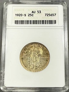 1920-S Standing Liberty Quarter 25c - ANACS AU53 - Soporte para jabonera blanco antiguo - Imagen 1 de 2