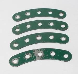 4 x Meccano Original Curved Strip 5 holes, 1930's dark green - part 90 - Picture 1 of 1