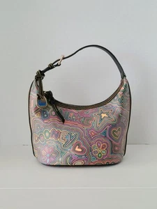Borsa Dooney & Bourke Y2K disegno arcobaleno doodle graffiti spalla nera usata in ottime condizioni rara - Foto 1 di 11