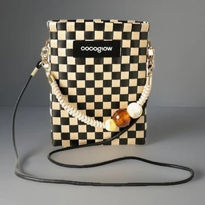 NIB Women's Cocoglow Hand Woven Crossbody Bag Purse Beige/black Boho - Picture 1 of 12