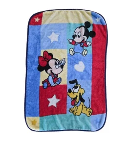 Vintage Baby Mickey Minnie Pluto Plush Baby Blanket Color Block Hearts Y2K Minky - Picture 1 of 9