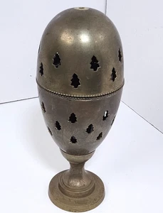 Vintage Brass Ruby Red Glass Votive Candle Holder Egg Shaped Christmas Décor - Picture 1 of 11