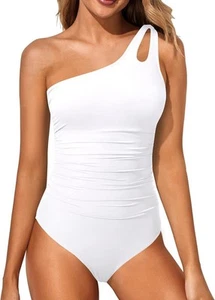 Holipick Womens One Shoulder One Piece Swimsuit Tummy Control Keyhole Small - Picture 1 of 8