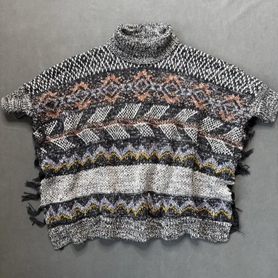 Anthropologie Pilcro Sweater Womens XS Small Gray Magda Knit Poncho Fringe Boho - Image 1 of 4