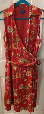 Vestido Pendleton Para Mujer 14 Rojo Floral Envolvente Corbata Lateral Sin Mangas Cuello en V Forrado Usado en Excelente Condición Foto 1 de 4