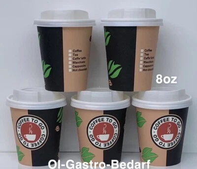 1000 Hartpapier 200 ml Coffee to go Becher Pappbecher mit Deckel - Bild 1 von 2
