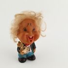 Vintage “Laughing” Moody Cutie Vinyl Rubber Doll Standing Boy w/ Bouquet 3.5"