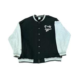 Vintage San Jose Sharks 5XL Majestic Varsity Bomber Jacket 90s NHL Hockey Black - Picture 1 of 9