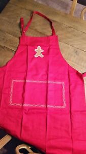Williams Sonoma Red Christmas Holiday Adult Apron With Sweet Gingerbread Man