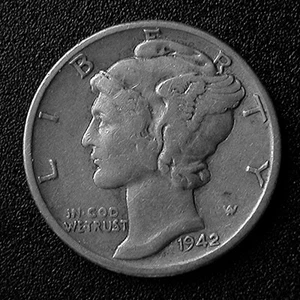 Liberty Dime-Dbl 1942/42 fecha y serif que falta en 'G' Dios - Raro #PRECIO REDUCIDO - Imagen 1 de 3