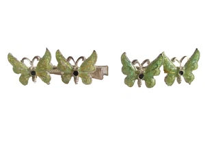 RARE 2 Vintage Butterfly Hair Clips 90's Glittery Articulated With Springs Green - Picture 1 of 4