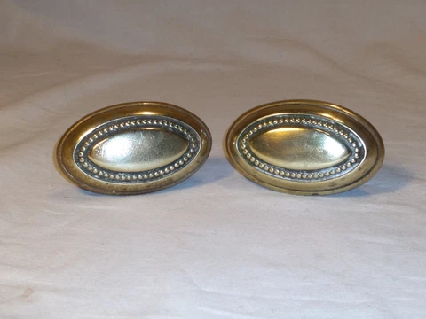 Antique Oval Brass Beaded Pattern Doorknobs - Pair Cover