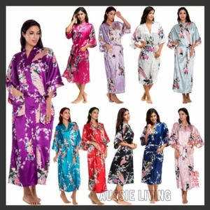 WA_003 FLORAL SATIN ROBE Kimono Dressing Gown Wedding Bride Bridesmaid Party - Picture 1 of 20