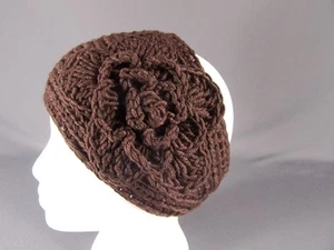 Dark Brown soft flower ear warmer muff knit head wrap hat headband crochet - Picture 1 of 7