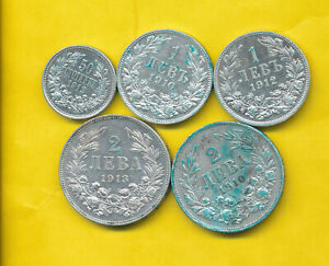 5 Münzen Bulgarien 1910-13 Silber 27 g fein