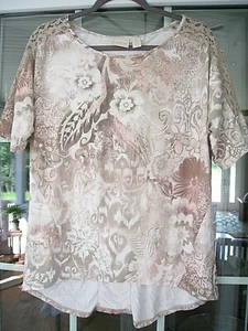 Chico's Top 0 Small Women Short Sleeve Soft Knit Ivory Beige Floral Lace - Picture 1 of 12