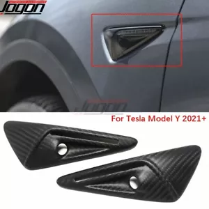 Matte Carbon Front Camera Side Fender Vent Trim For Tesla Model Y 3 2021 22-2023 - Picture 1 of 9