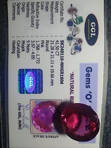 Ruby Natural,41.50ct, Round,Pink,9 Moe's,Heat Treatment,Ggl Lab Card. - Picture 1 of 3