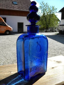 c.1900 HALLER JODSALZ FLASCHE Kobalt Glas kobaltblau Bad Hall in Tirol Apotheker - Bild 1 von 8