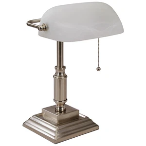 14.8 in. Satin Nickel Indoor Bankers Lamp with LED Bulb - Picture 1 of 5
