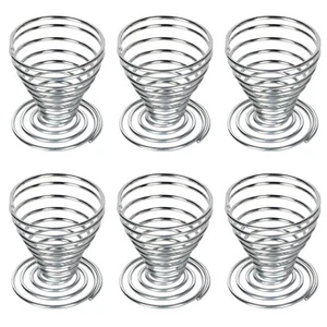 Egg Cups Brushed Steel Wire Spiral Spring x6 By Trixes - Picture 1 of 14