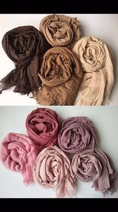 Crimp Frayed Edges Maxi Scarves Hijab cotton mix Evening Shawl  Wrap Women Scarf - Picture 1 of 32