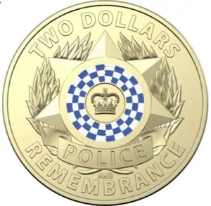 Moneda de dos dólares de 2 dólares de color Police Remembrance 2019 rara reina Australia - CIRC - Imagen 1 de 12