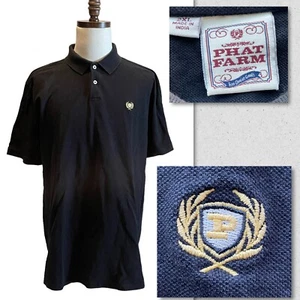 PHAT FARM Vintage Pique Polo Shirt Black Size 2XL Logo Preppy Hip Hop Streetwear - Picture 1 of 10