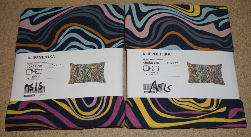 (2 Set) Ikea KLIPPNEJLIKA Pillow Cushion Cover 16"x23" Multicolor 605.714.93
