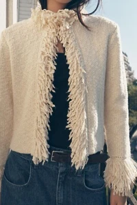 ZARA KNIT CARDIGAN WITH FRINGING JACKET SWEATER JUMPER XL EXTRA LARGE 12 8 40 - Picture 1 of 8