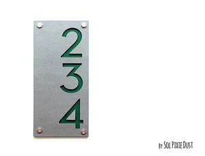 Modern House Numbers, Concrete with Green Acrylic - Vertical - Sign Plaque - Picture 1 of 7