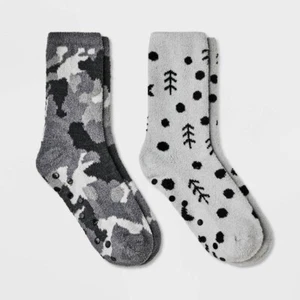 Kids 2pk Camo Cozy Merchandise Socks - Cat & Jack Gray M/L - Picture 1 of 1