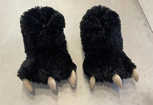 Lazy One Slippers Kids Medium M 13-3 Black Slip On Furry Bear Paw Halloween - Picture 1 of 8